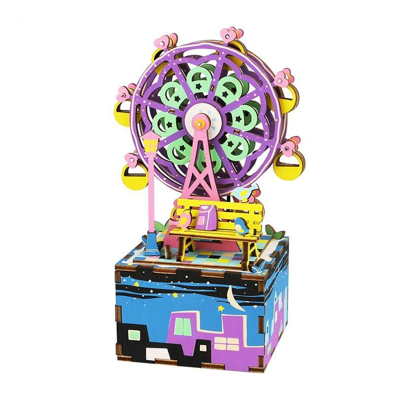 DIY Cool Mechanism Wooden Greeting Souvenir Birthday Present Music Box Ferris Wheel