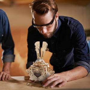 DIY Movement Assembled Wooden Rabbit Model Music Box Bunny