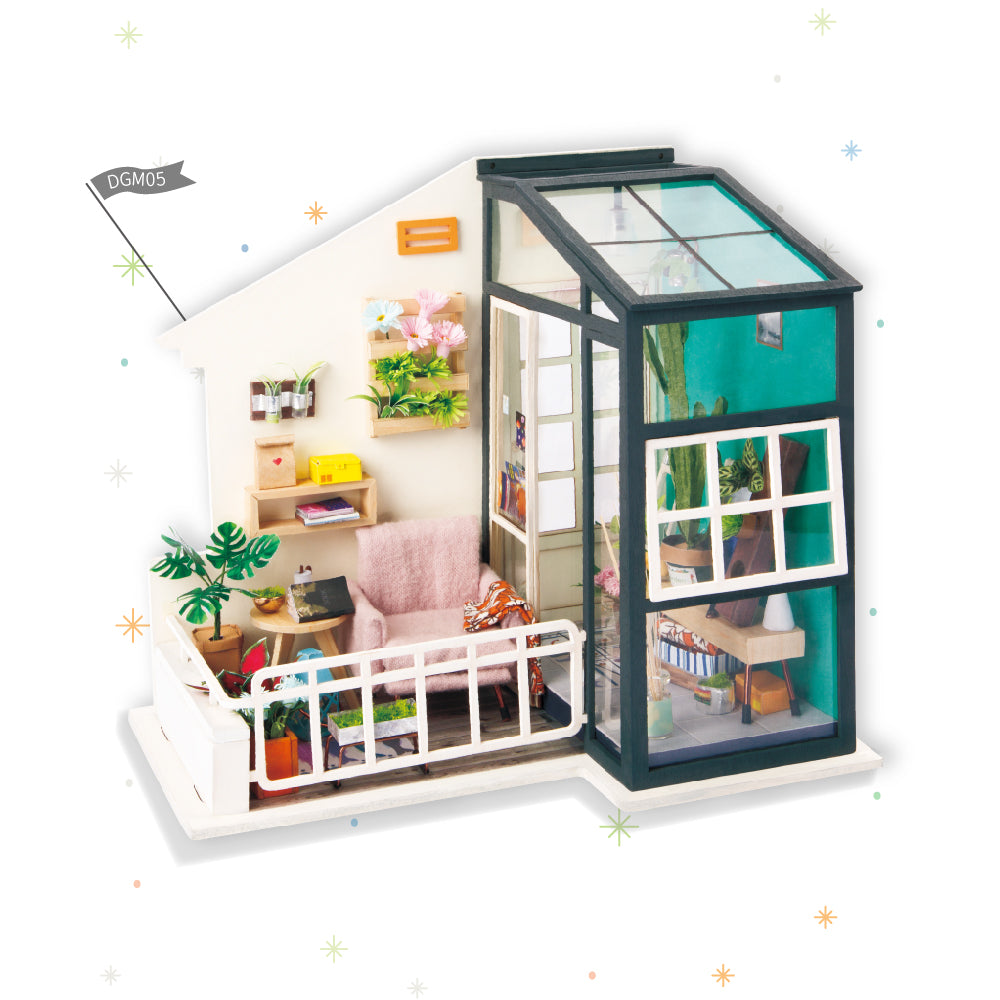 DIY Balcony Daydreaming with Furniture Children Adult Miniature Wooden Doll House Model Building Dollhouse