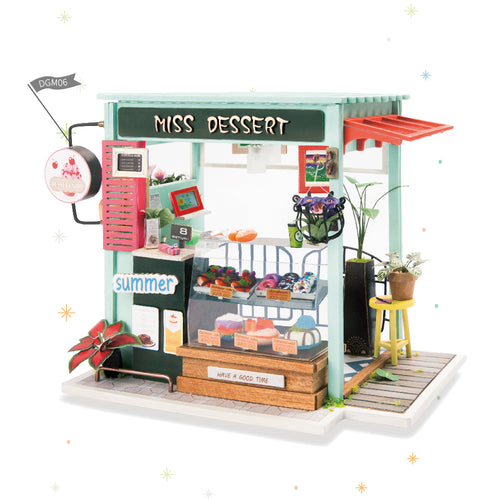 DIY Ice Cream Station with Furniture Children Adult Miniature Wooden Doll House Model Building Dollhouse