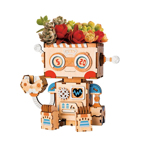 ILikeBuilding Wooden Robot Flower Pot