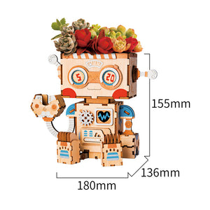 ILikeBuilding Wooden Robot Flower Pot