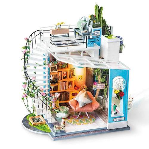 DIY Dora's Loft with Furniture Children Adult Miniature Wooden Doll House Model Building Kits
