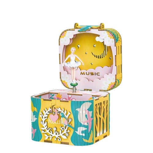 DIY 3D Rotatable Dancing Ballerma Wooden Puzzle Game Assembly Music Box