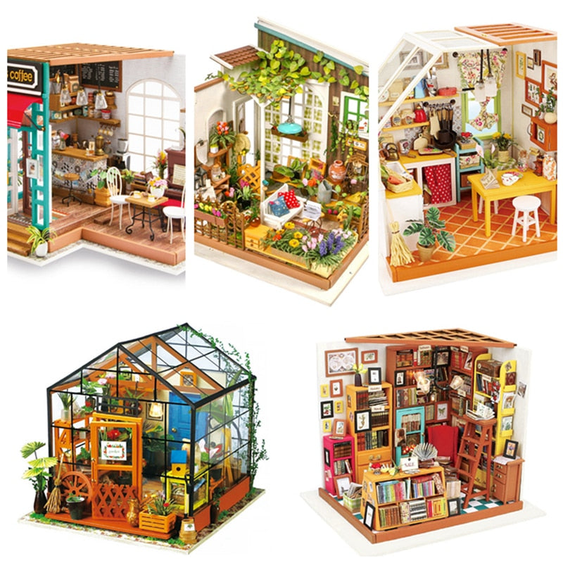 DIY Miniature Wooden Doll House Model Building Kits Dollhouse Educational Toys