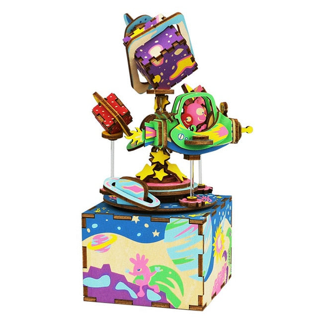 DIY 3D Spaceship Puzzle Game Assembled Wooden Music Box Toy