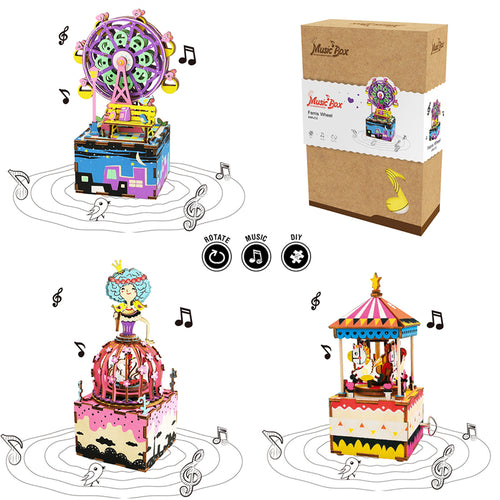 DIY 3D Wooden Carrousel Ferris Wheel Puzzle Game Assembly Rotatable Music Box