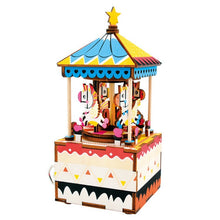 Load image into Gallery viewer, DIY 3D Wooden Carrousel Ferris Wheel Puzzle Game Assembly Rotatable Music Box