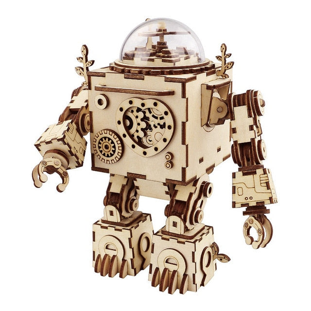 DIY 3D Steampunk Robot Wooden Puzzle Music Box