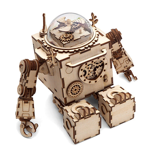 DIY 3D Steampunk Robot Wooden Puzzle Music Box