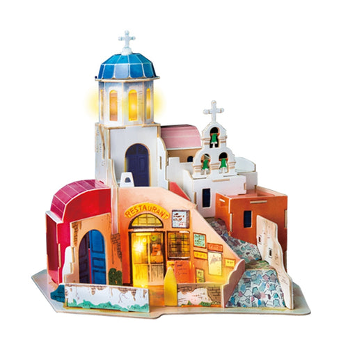 DIY Aegean Sea Doll House with Led Light Children Adult Miniature Wooden Model Building Dollhouse